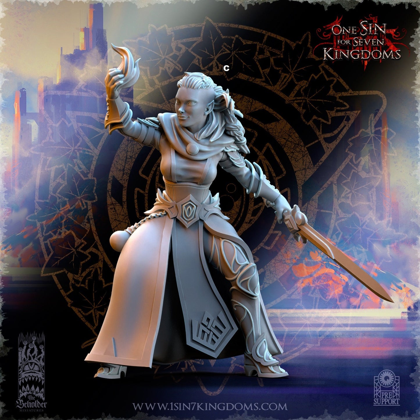 Elf Wizard Female with Sword | The Beholder Miniatures | Compatible with D&D/AoS | Fantasy | Tabletop RPG