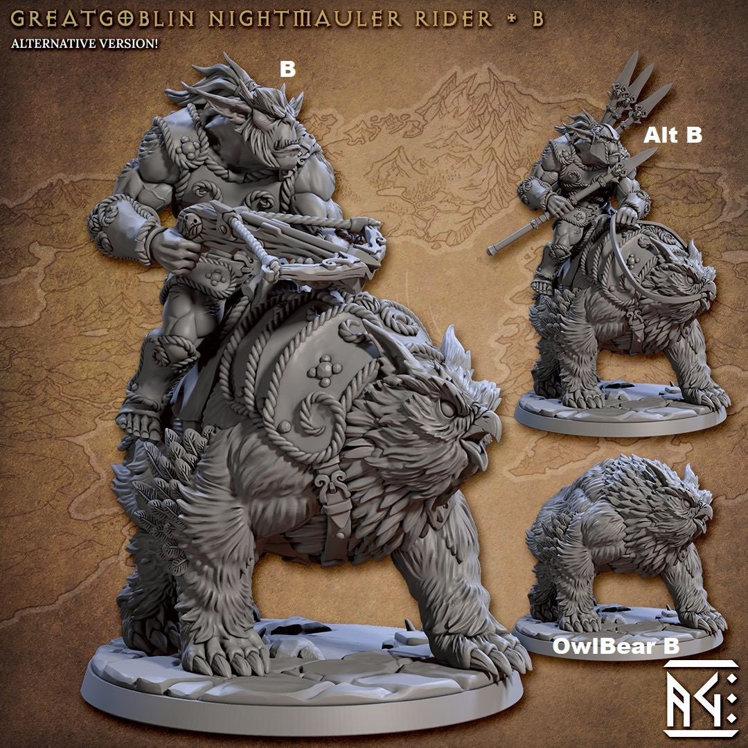 BugBear Warrior Mounted OwlBear | Artisan Guild Miniatures | Compatible with D&D/AoS | Fantasy | Tabletop RPG