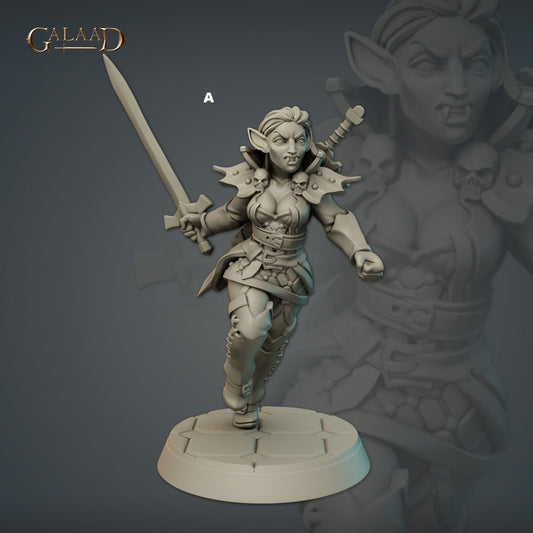 Female Vampire Warrior | Galaad Miniatures | Compatible with D&D/AoS | Fantasy | Tabletop RPG