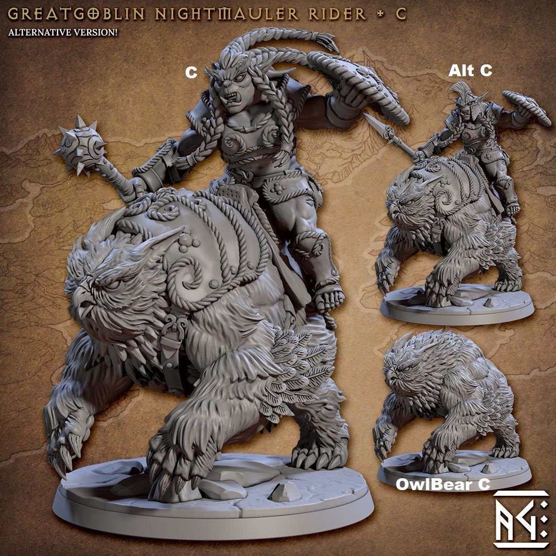 BugBear Warrior Mounted OwlBear | Artisan Guild Miniatures | Compatible with D&D/AoS | Fantasy | Tabletop RPG