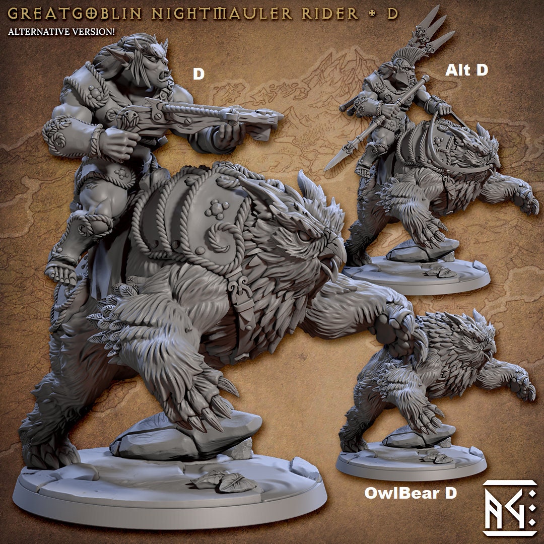 BugBear Warrior Mounted OwlBear | Artisan Guild Miniatures | Compatible with D&D/AoS | Fantasy | Tabletop RPG