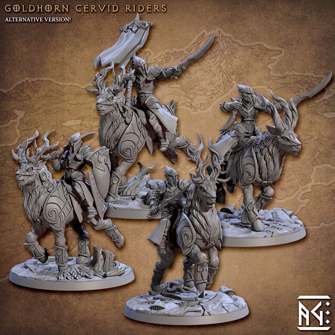 Noble Alfar GoldHorn Riders | Artisan Guild Miniatures | Compatible with D&D/AoS | Fantasy | Tabletop RPG