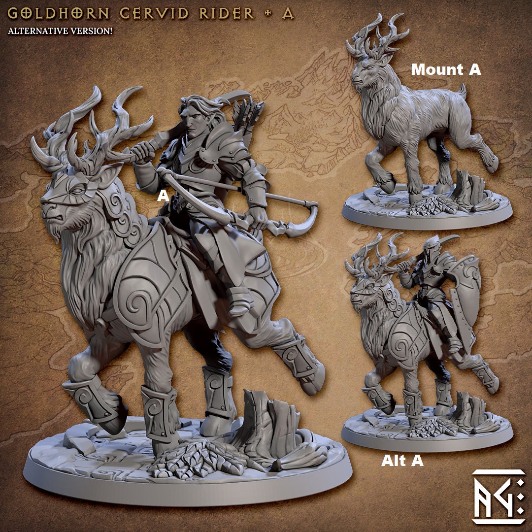 Noble Alfar GoldHorn Riders | Artisan Guild Miniatures | Compatible with D&D/AoS | Fantasy | Tabletop RPG