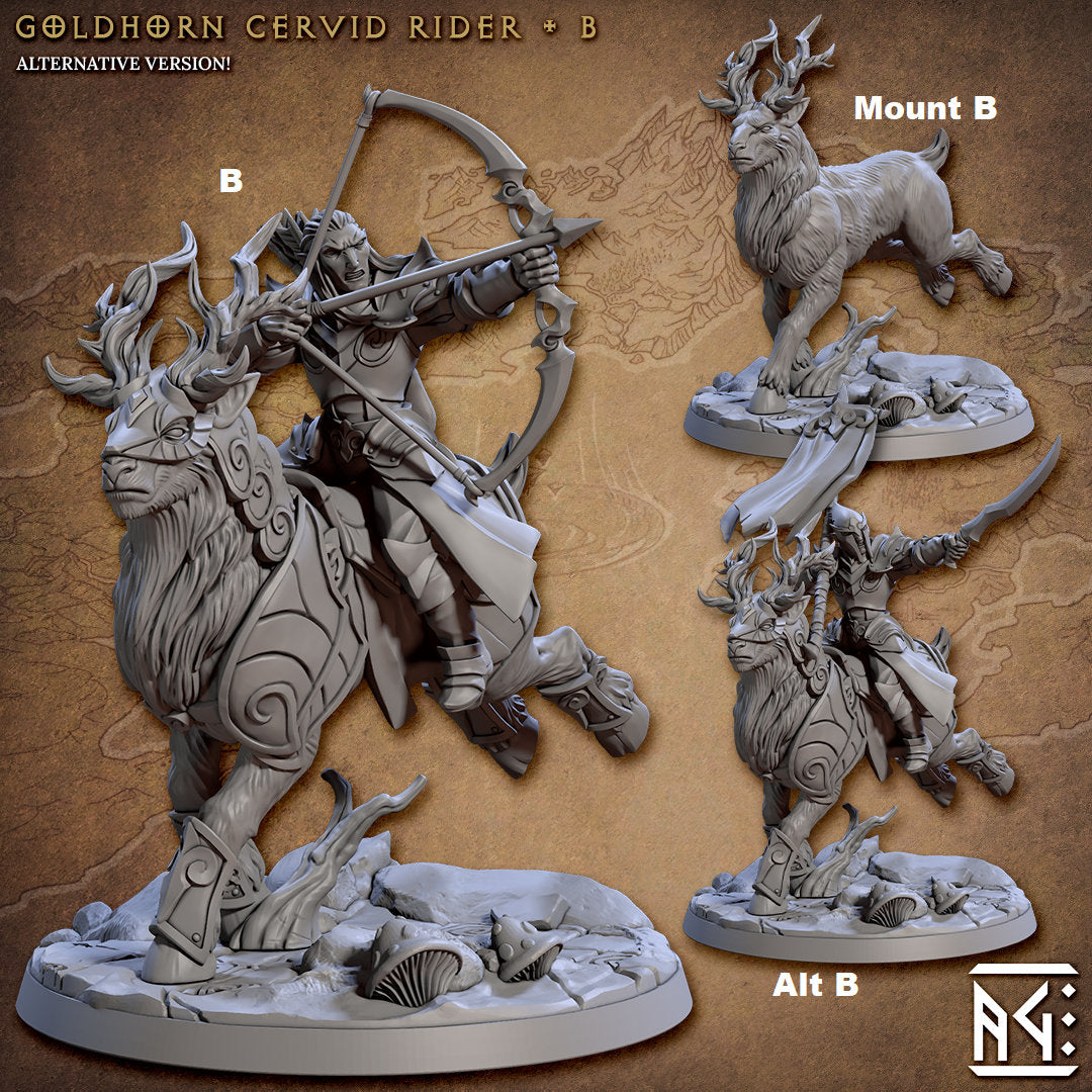 Noble Alfar GoldHorn Riders | Artisan Guild Miniatures | Compatible with D&D/AoS | Fantasy | Tabletop RPG