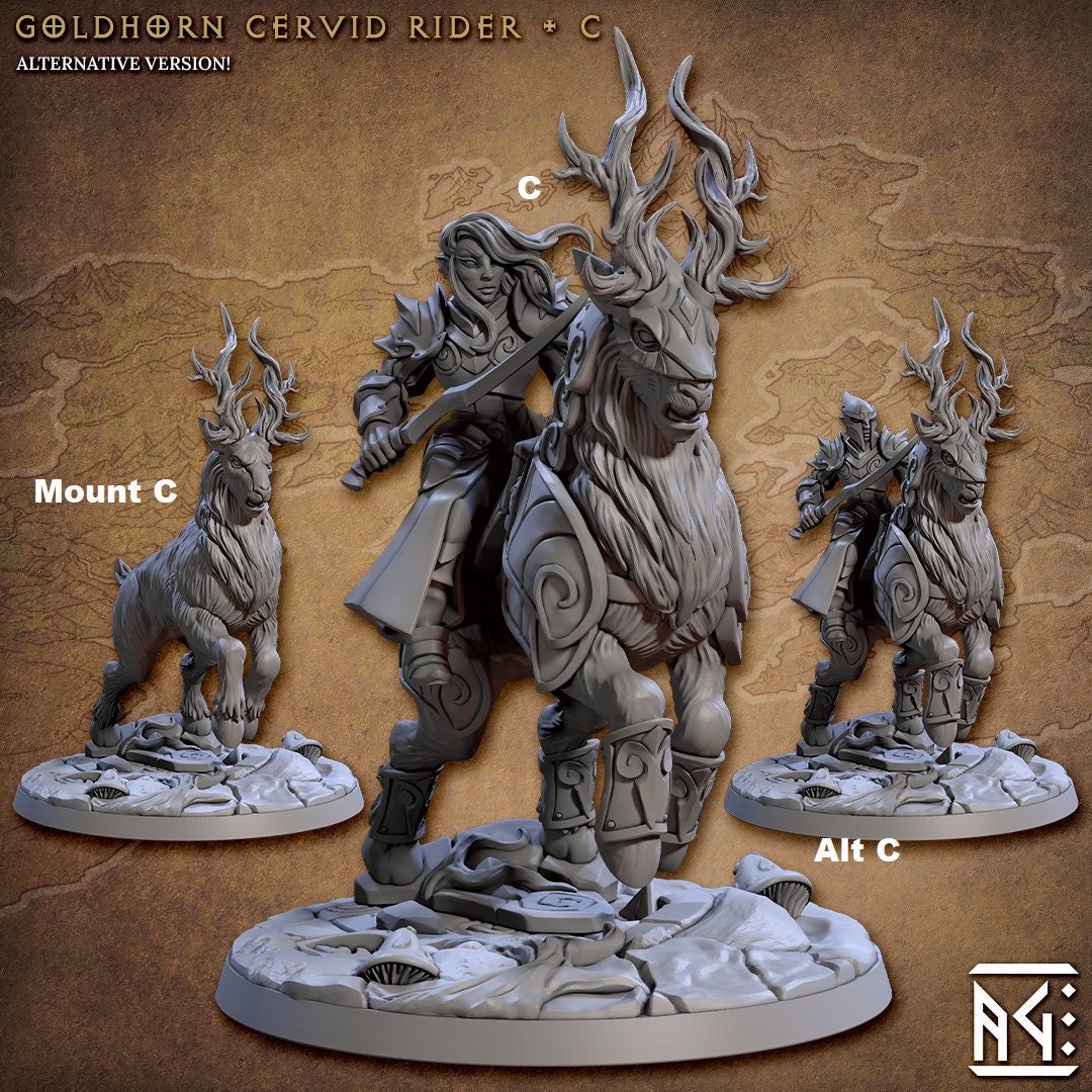 Noble Alfar GoldHorn Riders | Artisan Guild Miniatures | Compatible with D&D/AoS | Fantasy | Tabletop RPG