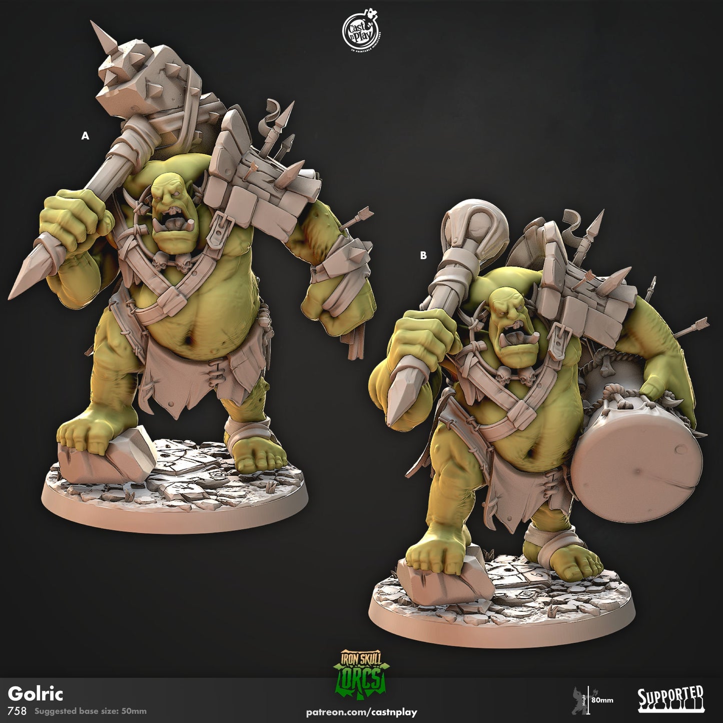 Ork Golric | CastnPlay Miniatures | Compatible with D&D/AoS | Fantasy | Tabletop RPG