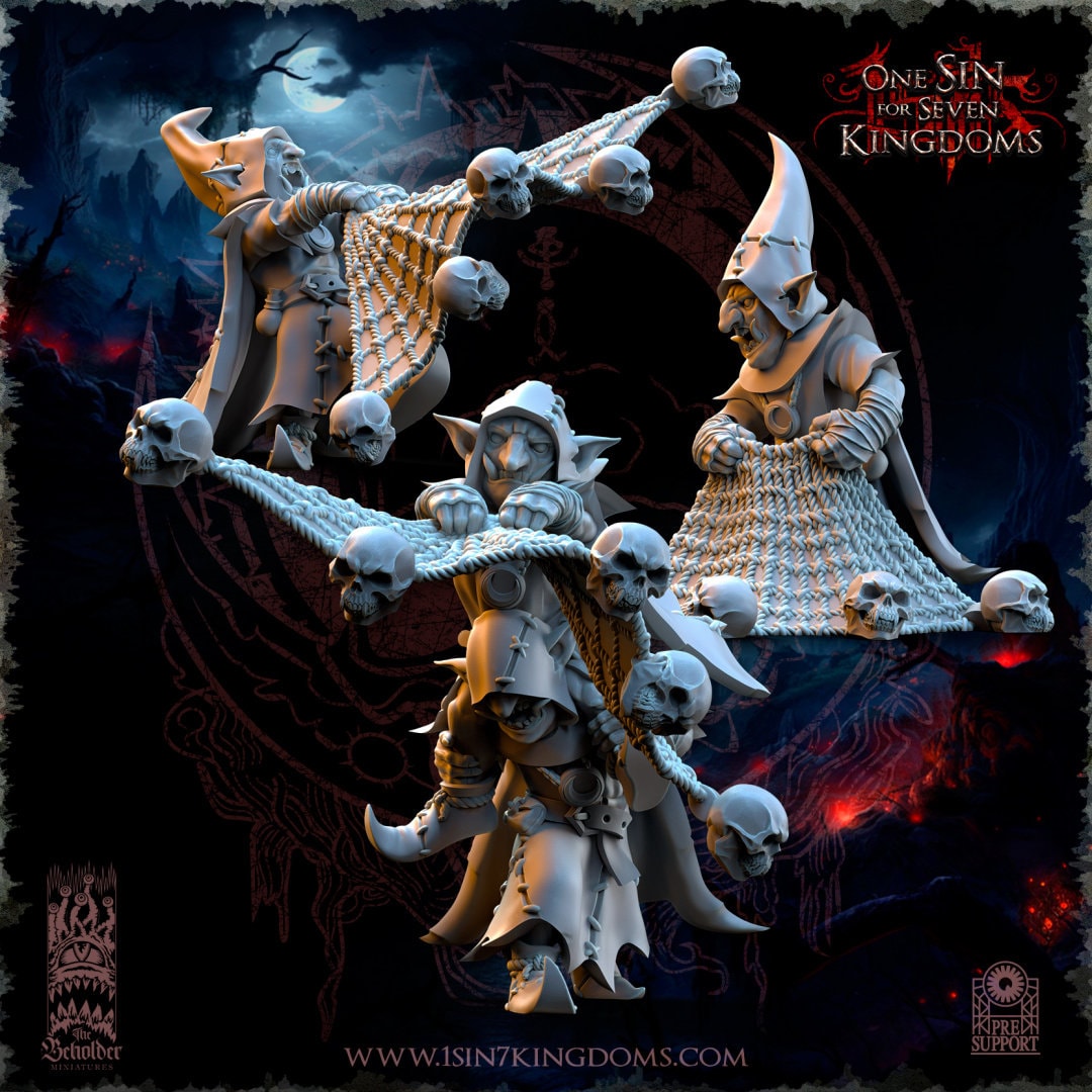 Black Horde Goblin Skull Net Throwers | The Beholder Miniatures | Compatible with D&D/AoS | Fantasy | Tabletop RPG