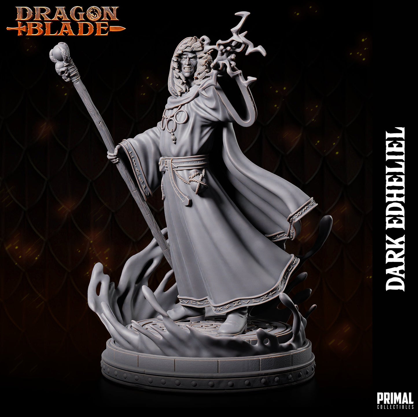 Dark Wizard Edheliel | Primal Collectibles | Compatible with D&D/AoS | Fantasy