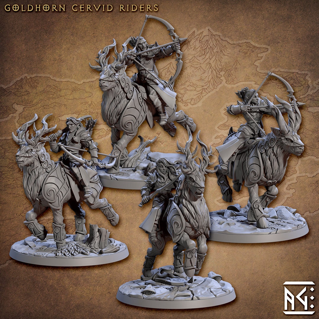 Noble Alfar GoldHorn Riders | Artisan Guild Miniatures | Compatible with D&D/AoS | Fantasy | Tabletop RPG