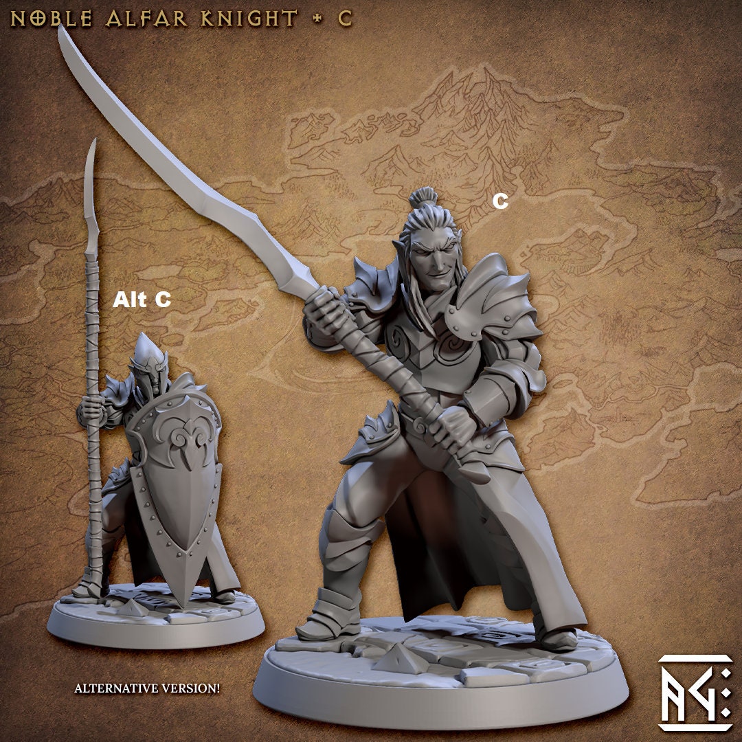 Noble Alfar Knights | Artisan Guild Miniatures | Compatible with D&D/AoS | Fantasy | Tabletop RPG