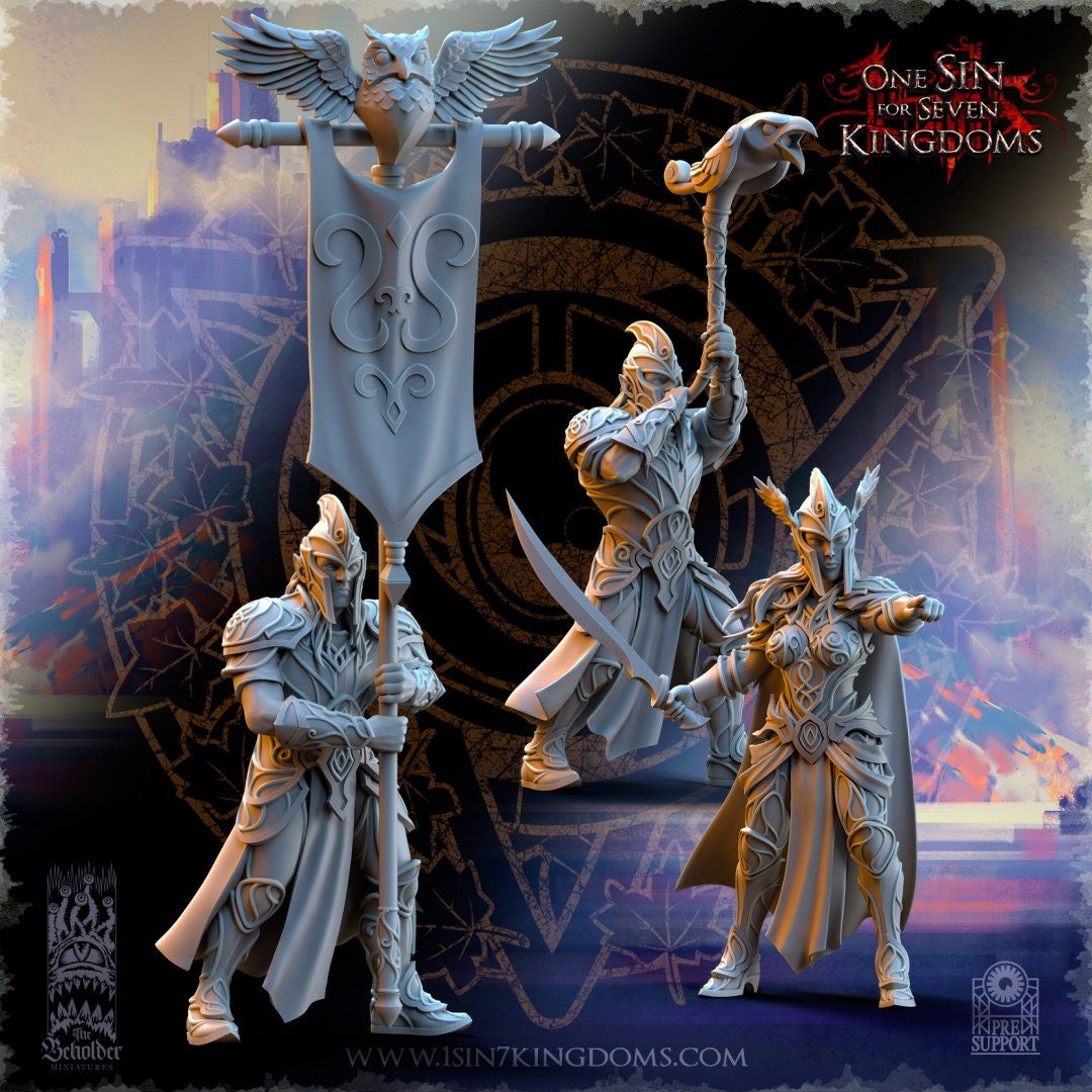 SilverMoor Elf Command unit | The Beholder Miniatures | Compatible with D&D/AoS | Fantasy | Tabletop RPG