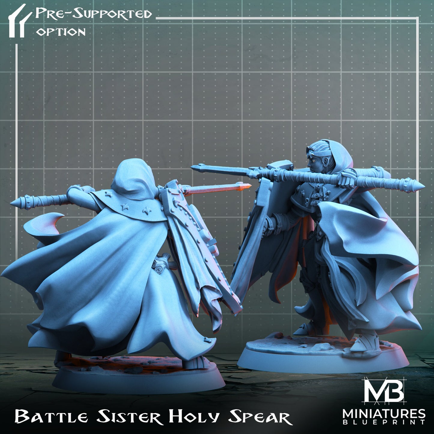 Battle Sister Holy Spear | Miniatures Blueprint | Compatible with D&D/AoS | Fantasy