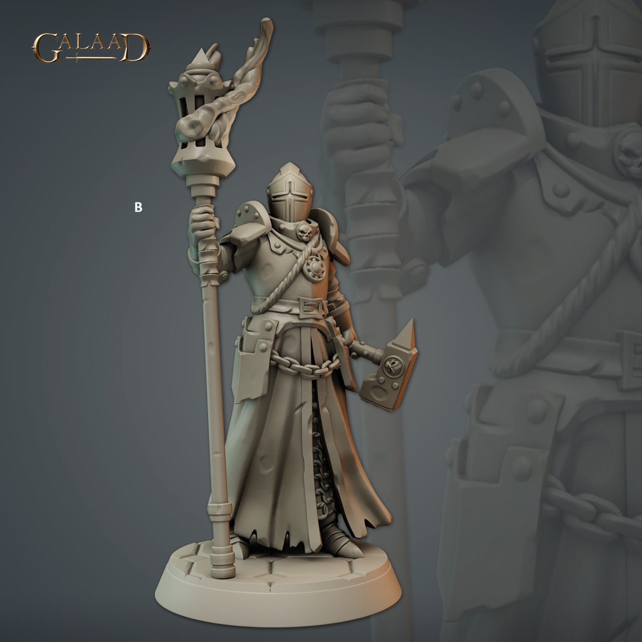 Priest Warrior Banner Bearer | Galaad Miniatures | Compatible with D&D/AoS | Fantasy | Tabletop RPG