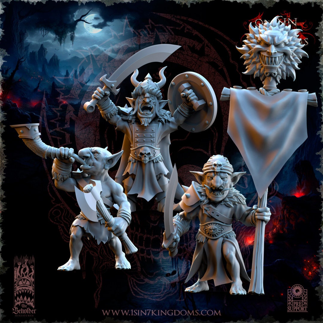 Black Horde Desert Goblin Command | The Beholder Miniatures | Compatible with D&D/AoS | Fantasy | Tabletop RPG
