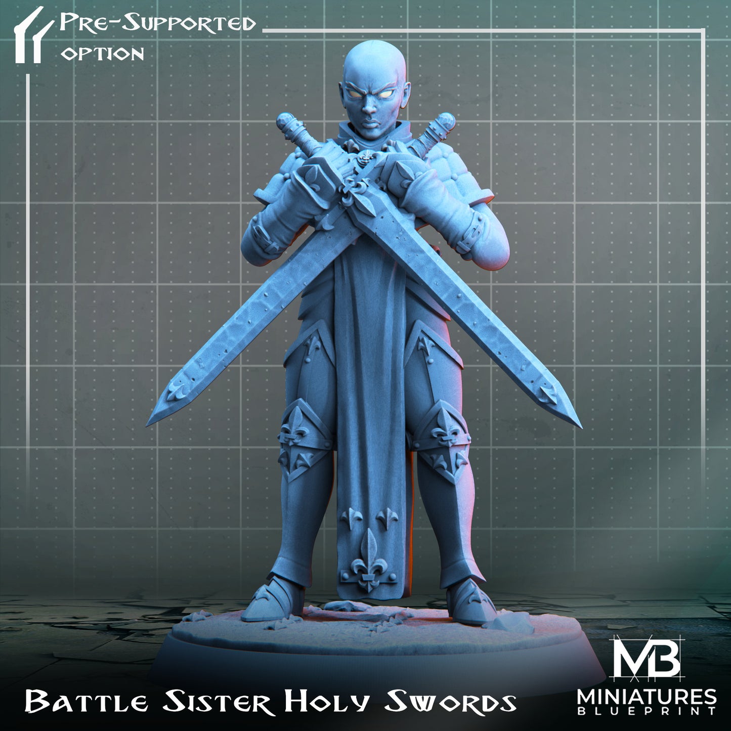 Holy Battle Sister | Miniatures Blueprint | Compatible with D&D/AoS | Fantasy