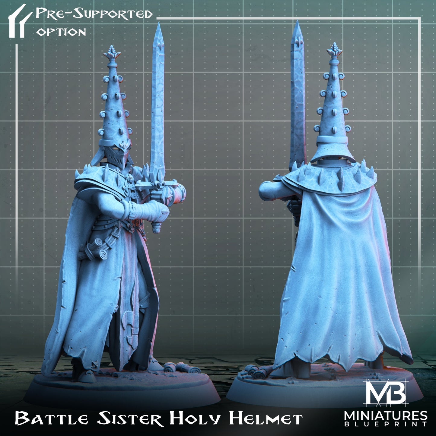 Holy Battle Sister | Miniatures Blueprint | Compatible with D&D/AoS | Fantasy