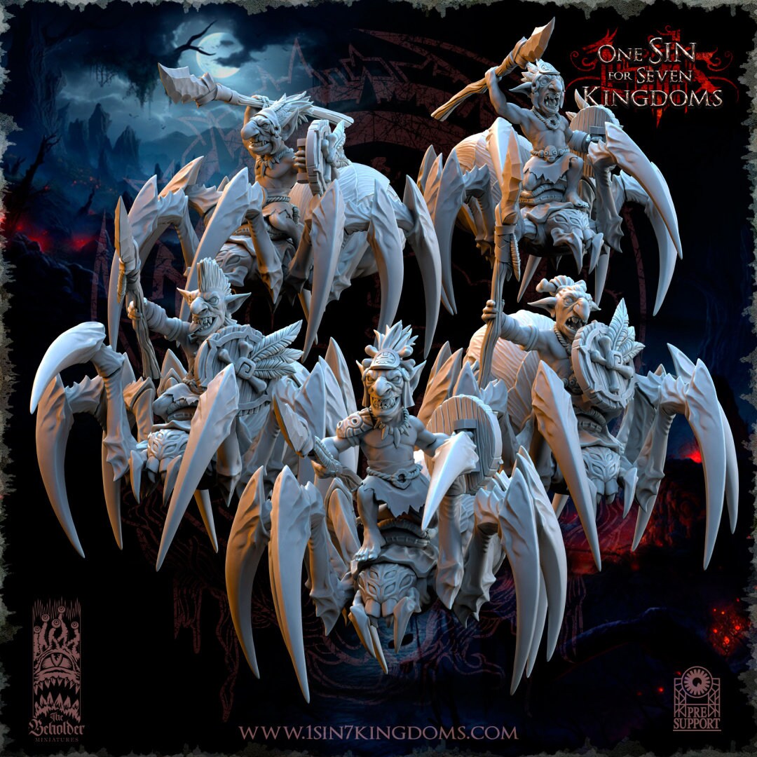 Black Horde Goblin Jungle Spider Riders | The Beholder Miniatures | Compatible with D&D/AoS | Fantasy | Tabletop RPG