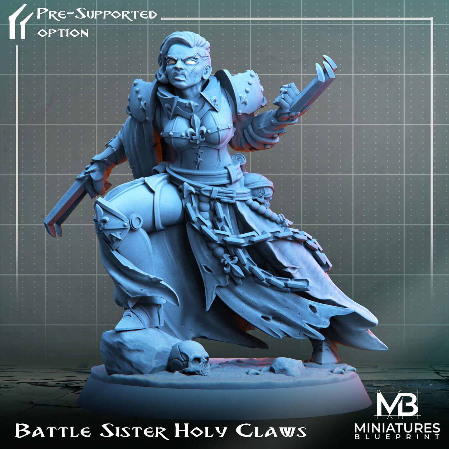 Holy Battle Sister | Miniatures Blueprint | Compatible with D&D/AoS | Fantasy