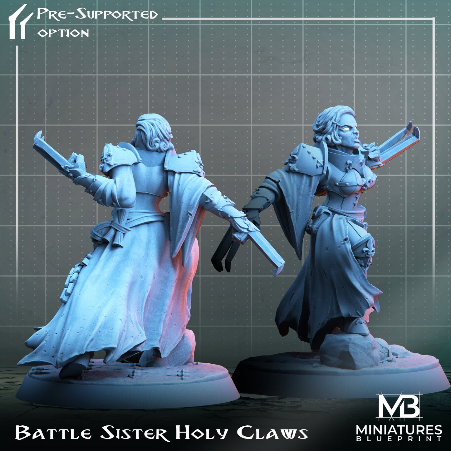 Holy Battle Sister | Miniatures Blueprint | Compatible with D&D/AoS | Fantasy