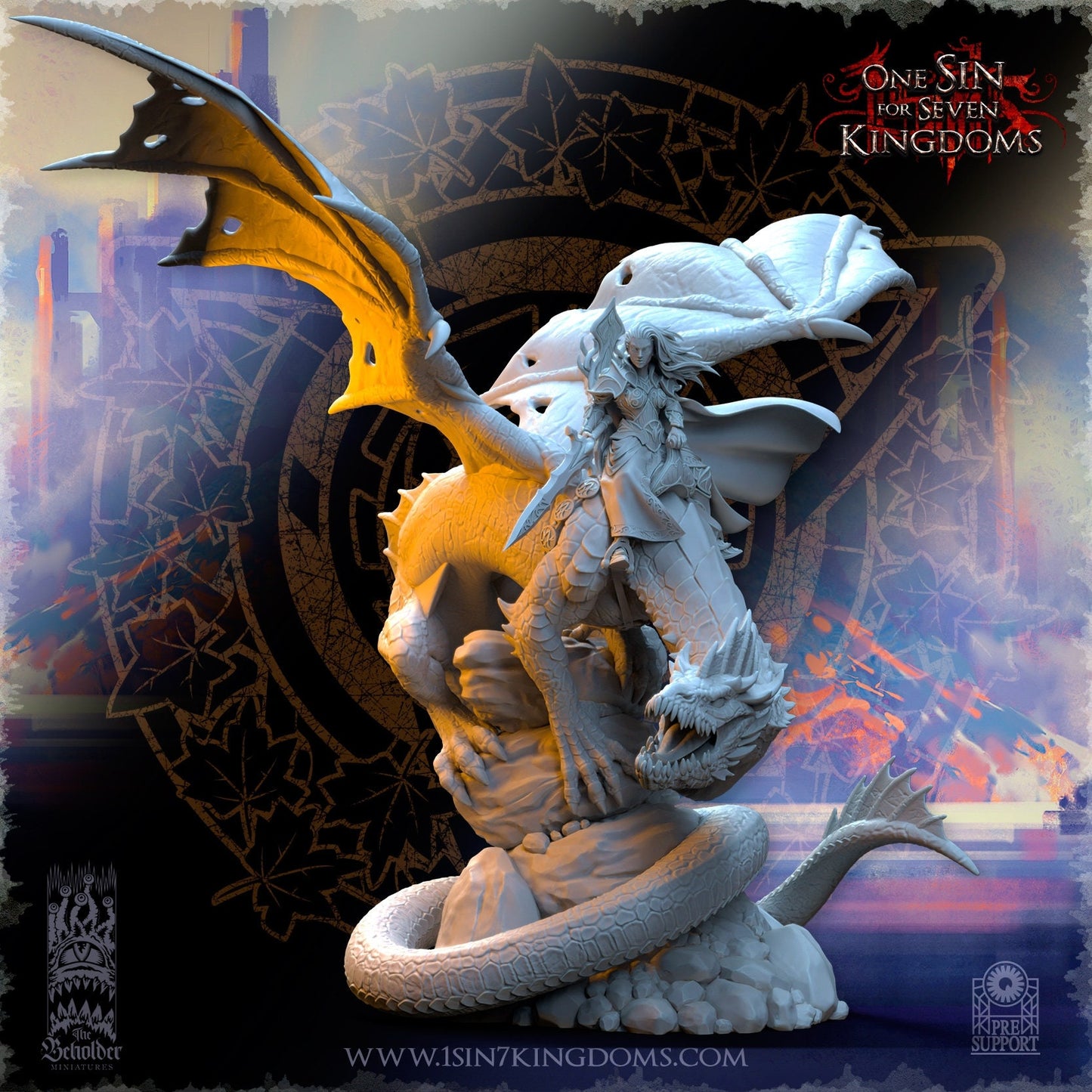 SilverMoor Elf Princess Ynariel on Dragon | The Beholder Miniatures | Compatible with D&D/AoS | Fantasy | Tabletop RPG