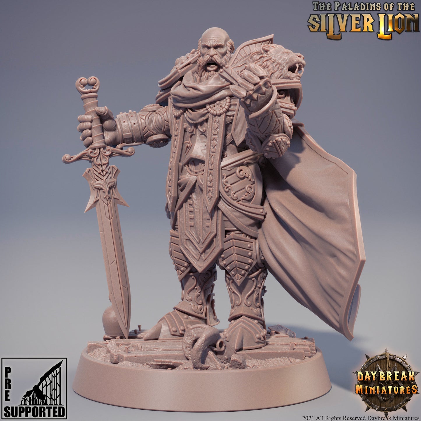 Paladin Commander of the Silver Lion | DayBreak Miniatures | Compatible with D&D/AOS | Fantasy | Tabletop