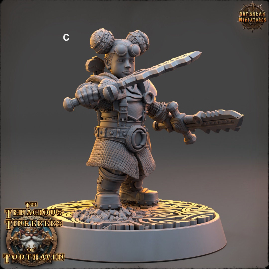 Tenacious Female Gnome Fighters | DayBreak Miniatures | Compatible with D&D/AOS | Fantasy | Tabletop