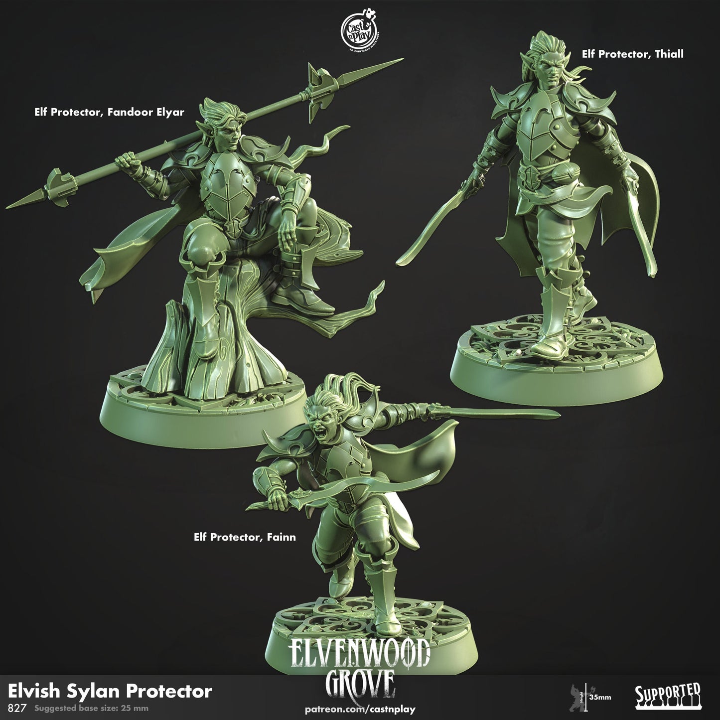 Elvish Sylan Protector | CastnPlay Miniatures | Compatible with D&D/AoS | Fantasy | Tabletop RPG