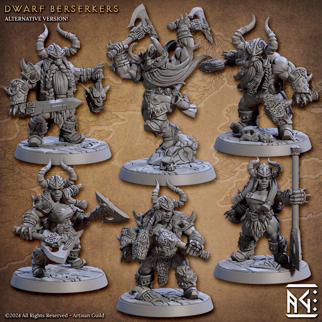 Dwarf Berserkers | Artisan Guild Miniatures | Compatible with D&D/AoS | Fantasy | Tabletop RPG