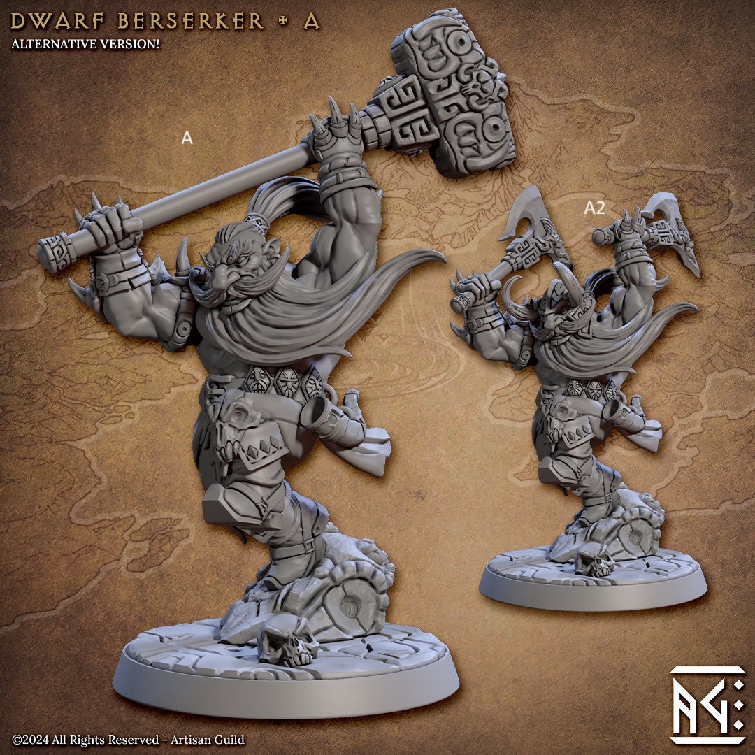 Dwarf Berserkers | Artisan Guild Miniatures | Compatible with D&D/AoS | Fantasy | Tabletop RPG