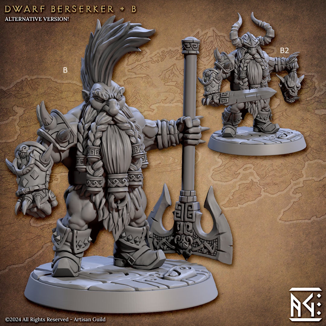 Dwarf Berserkers | Artisan Guild Miniatures | Compatible with D&D/AoS | Fantasy | Tabletop RPG
