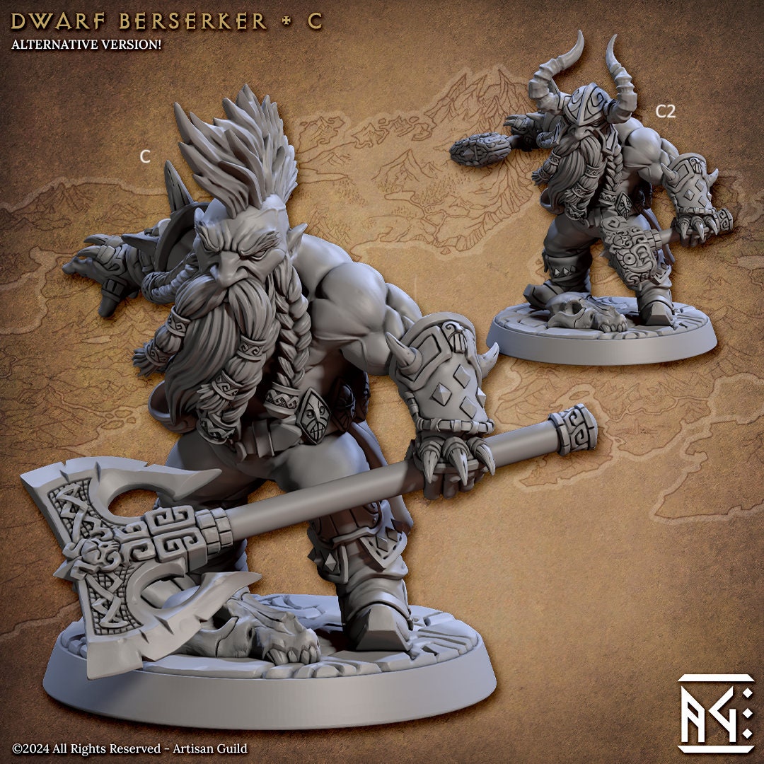 Dwarf Berserkers | Artisan Guild Miniatures | Compatible with D&D/AoS | Fantasy | Tabletop RPG