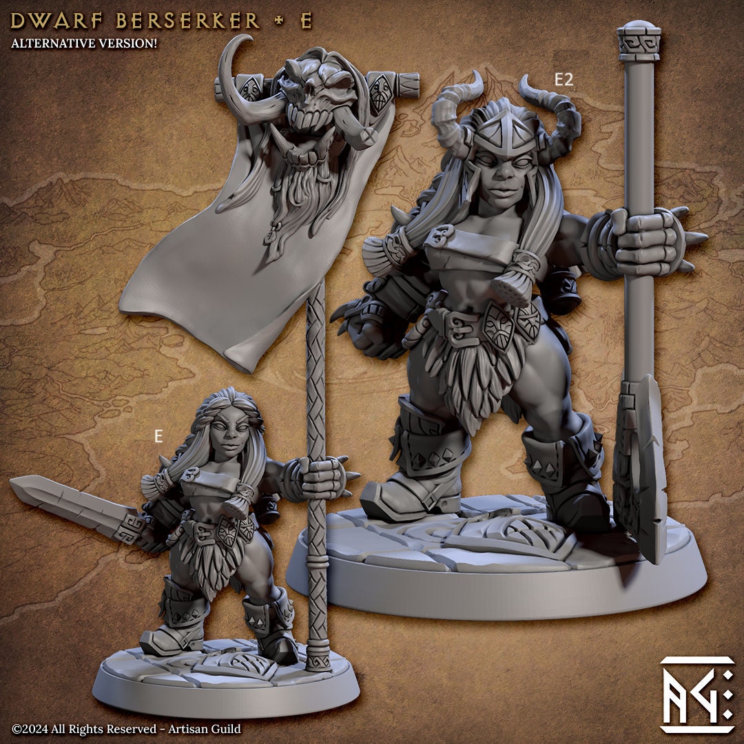 Dwarf Berserkers | Artisan Guild Miniatures | Compatible with D&D/AoS | Fantasy | Tabletop RPG