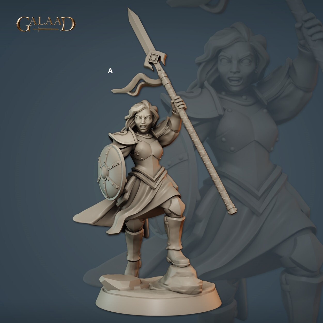 Human Female Vanguard Captain | Galaad Miniatures | Compatible with D&D/AoS | Fantasy | Tabletop RPG