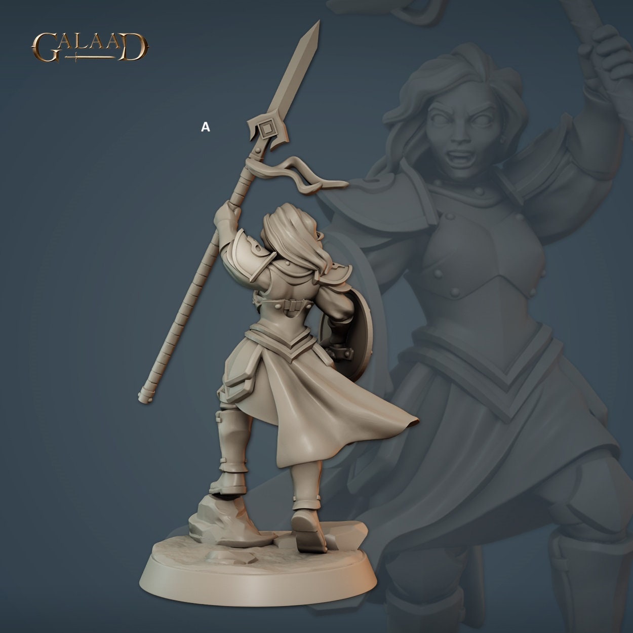 Human Female Vanguard Captain | Galaad Miniatures | Compatible with D&D/AoS | Fantasy | Tabletop RPG