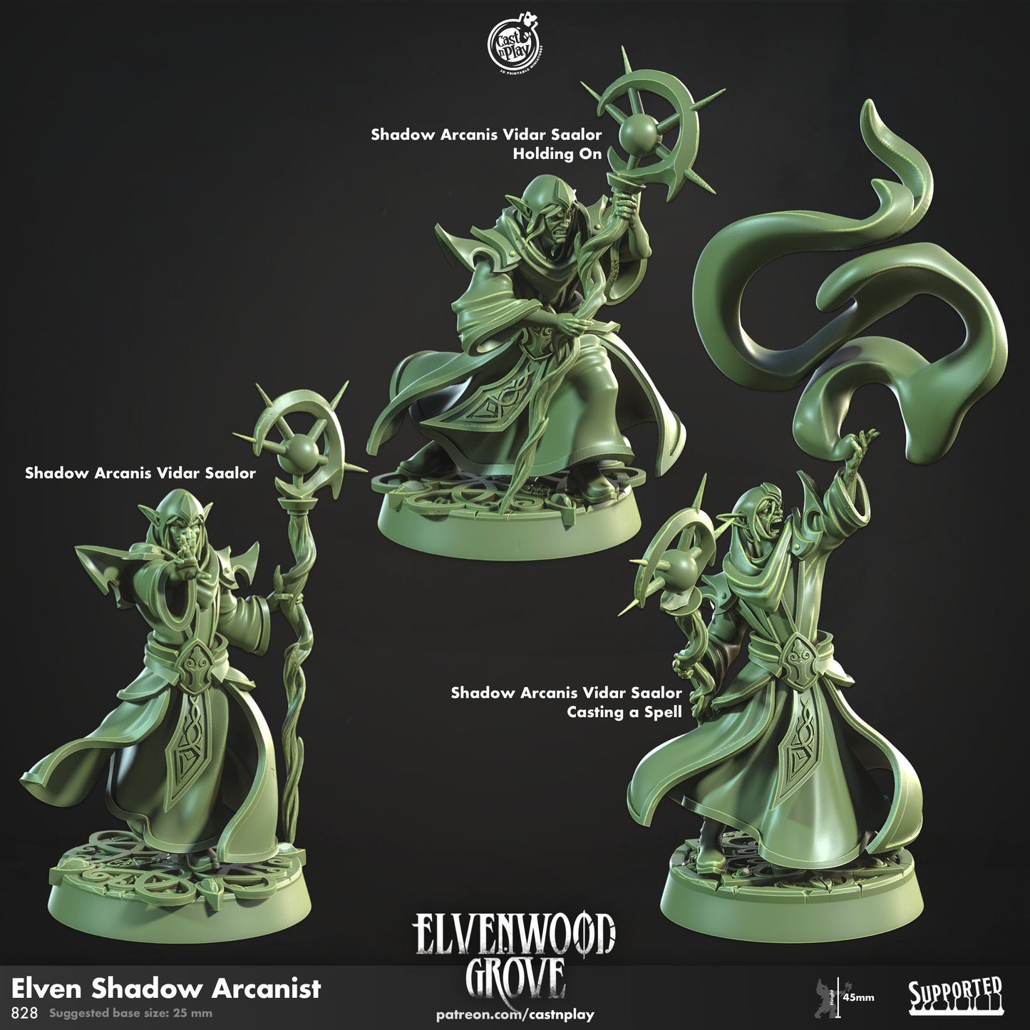 Elven Shadow Arcanist | CastnPlay Miniatures | Compatible with D&D/AoS | Fantasy | Tabletop RPG