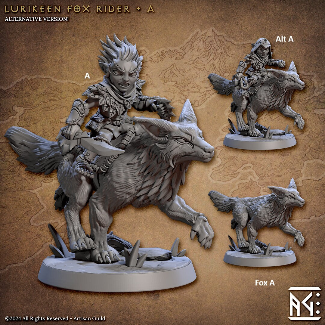 Lurikeen Fox Rider Warrior | Artisan Guild Miniatures | Compatible with D&D/AoS | Fantasy | Tabletop RPG