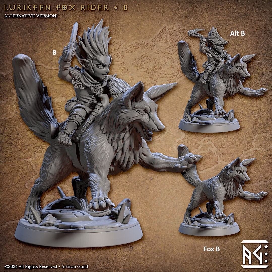 Lurikeen Fox Rider Warrior | Artisan Guild Miniatures | Compatible with D&D/AoS | Fantasy | Tabletop RPG