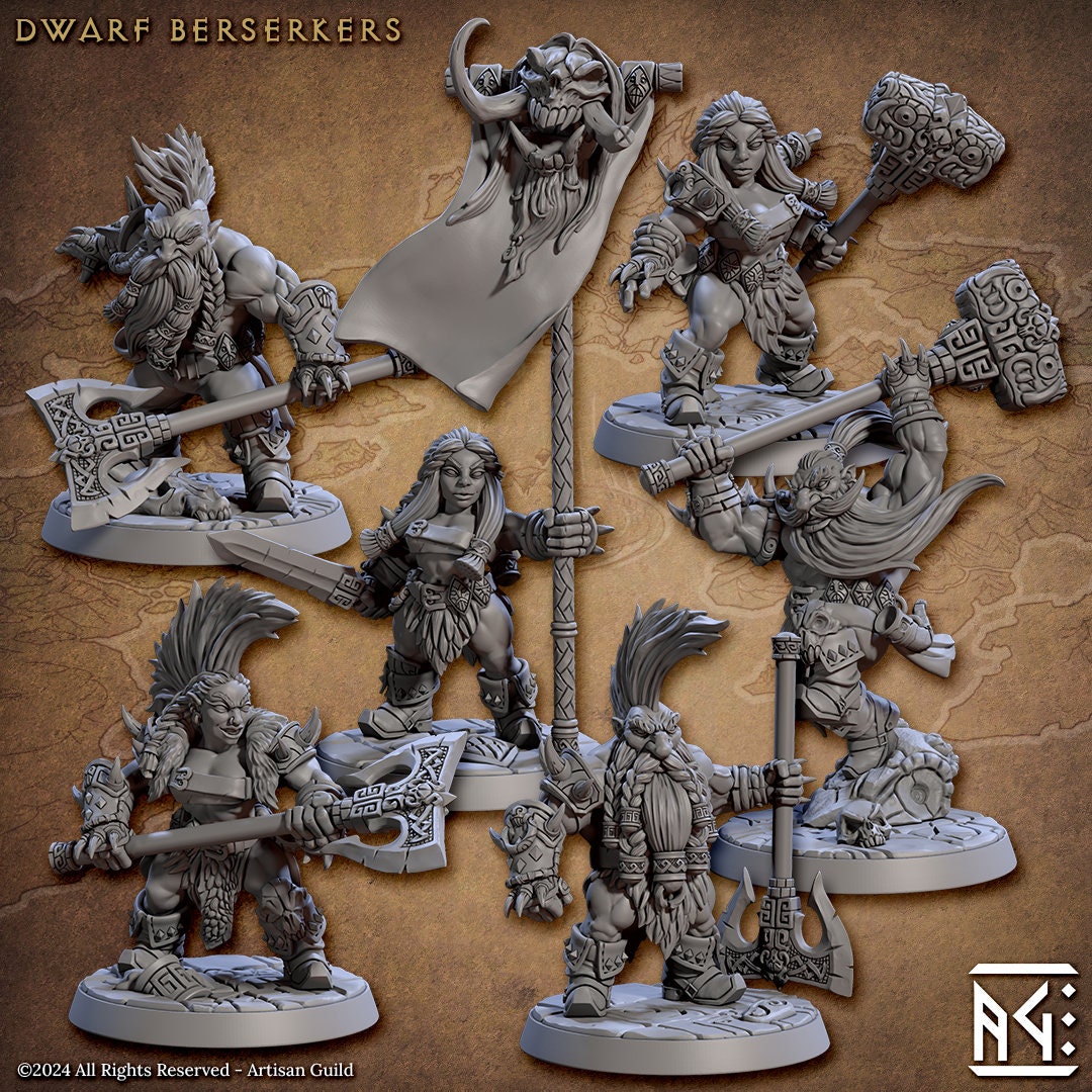 Dwarf Berserkers | Artisan Guild Miniatures | Compatible with D&D/AoS | Fantasy | Tabletop RPG