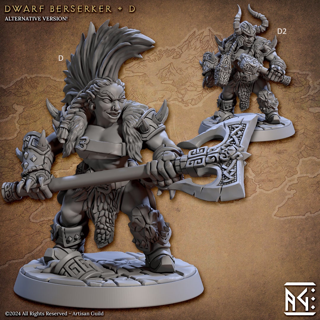 Dwarf Berserkers | Artisan Guild Miniatures | Compatible with D&D/AoS | Fantasy | Tabletop RPG