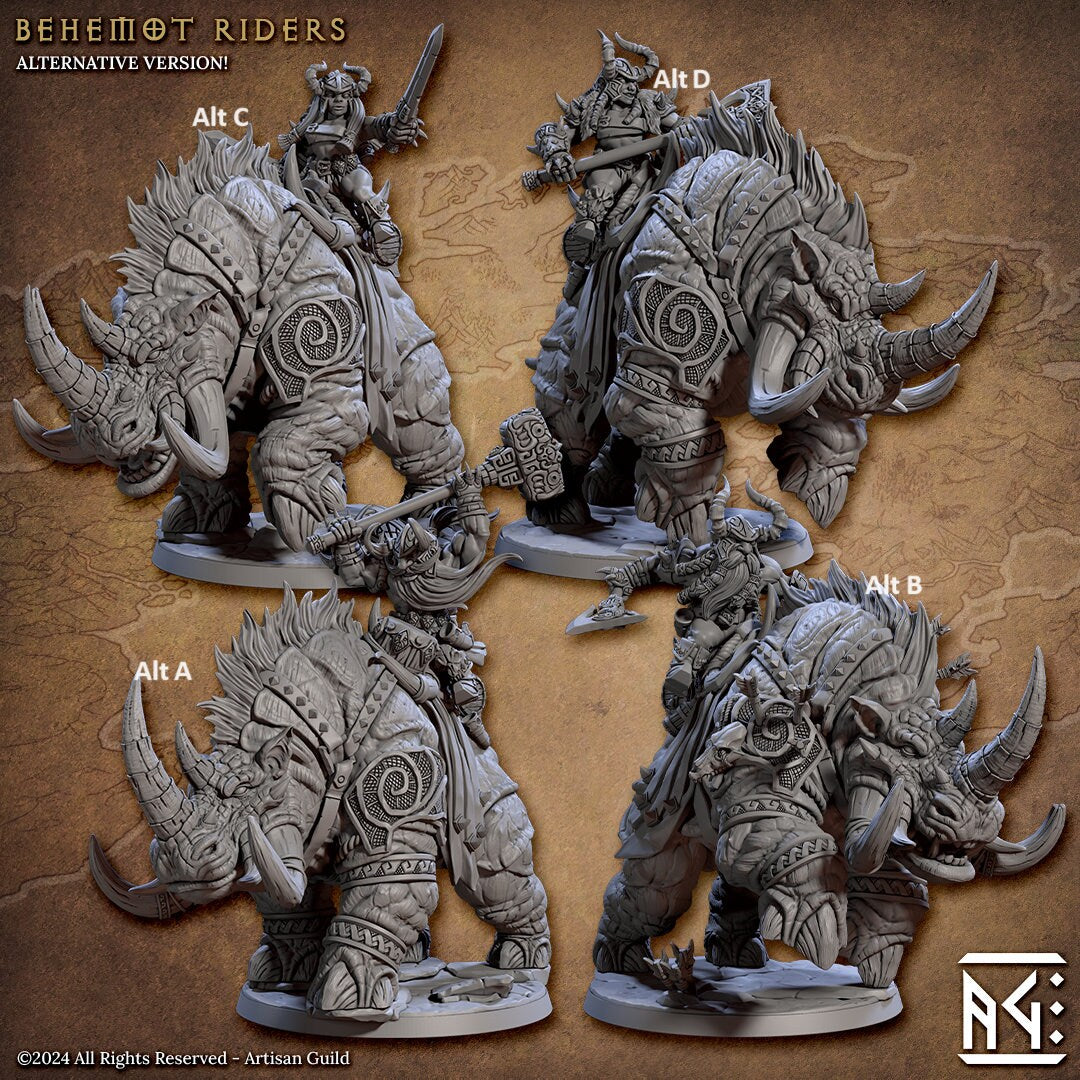 Dwarf Behemot Riders | Artisan Guild Miniatures | Compatible with D&D/AoS | Fantasy | Tabletop RPG