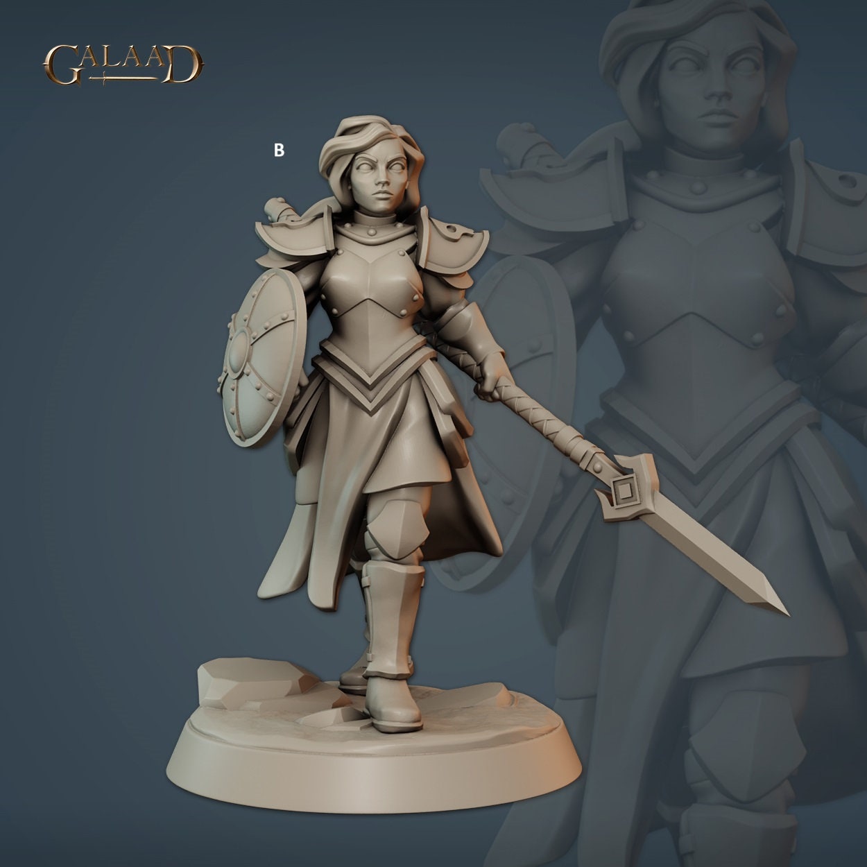 Human Female Vanguard Captain | Galaad Miniatures | Compatible with D&D/AoS | Fantasy | Tabletop RPG