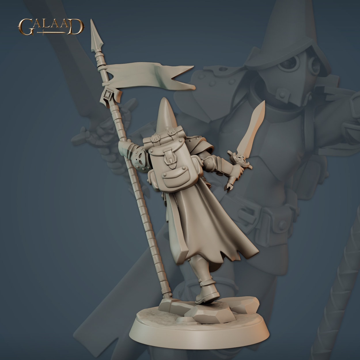 Human Vanguard Standard Bearer | Galaad Miniatures | Compatible with D&D/AoS | Fantasy | Tabletop RPG