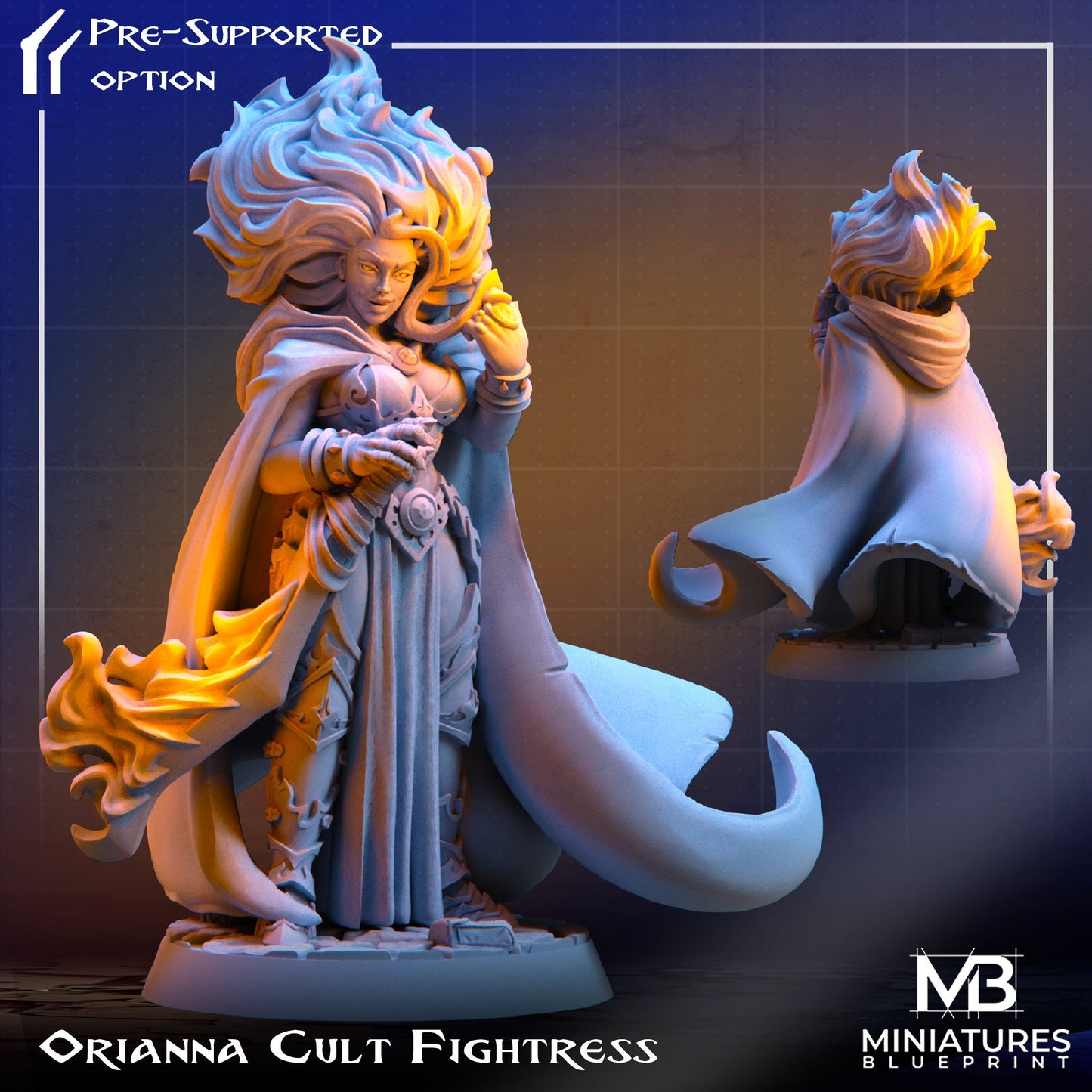 Female Fire Mage Orianna | Miniatures Blueprint | Compatible with D&D/AoS | Fantasy