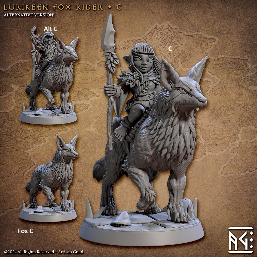 Lurikeen Fox Rider Warrior | Artisan Guild Miniatures | Compatible with D&D/AoS | Fantasy | Tabletop RPG