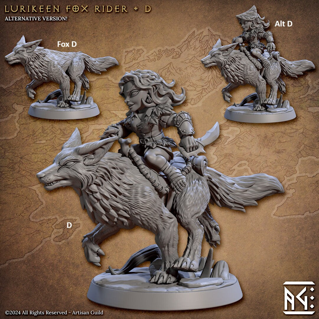 Lurikeen Fox Rider Warrior | Artisan Guild Miniatures | Compatible with D&D/AoS | Fantasy | Tabletop RPG