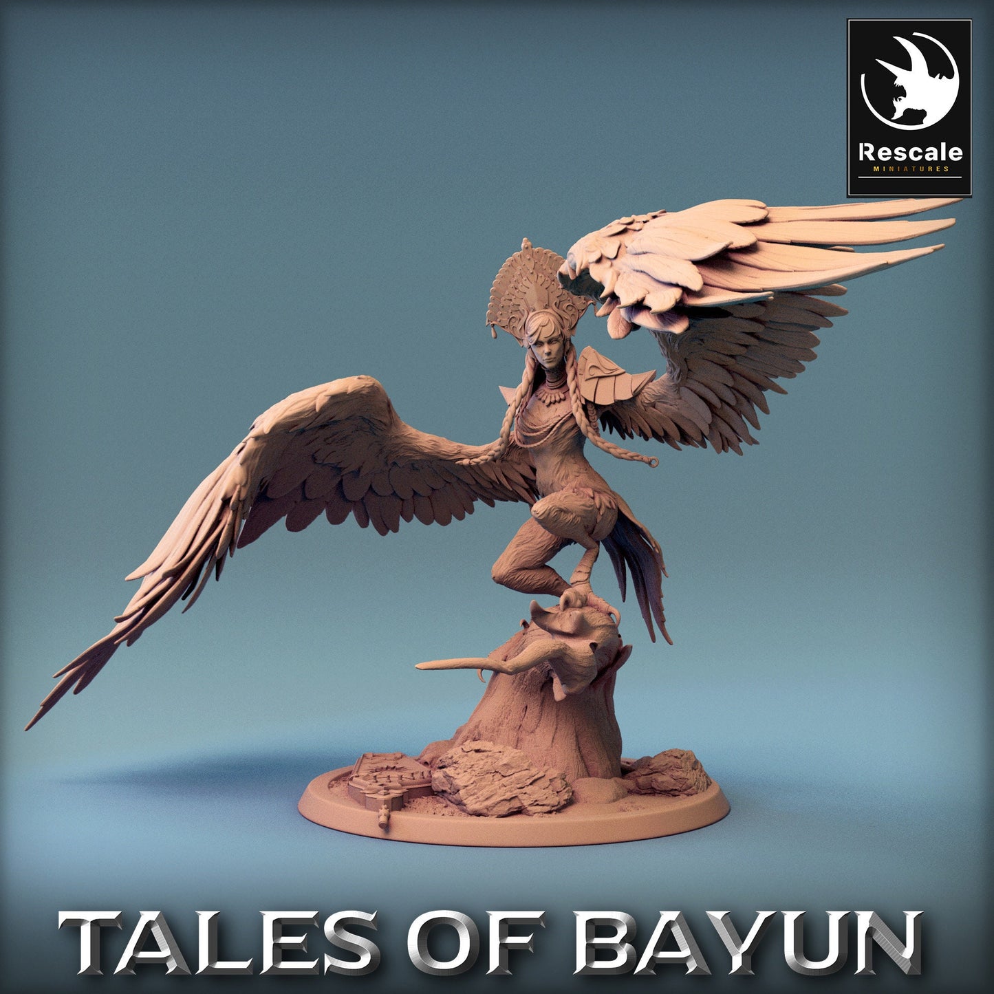 Bayun Harpie with Helmet Stand | Rescale Miniatures | Compatible with D&D/AoS | Fantasy | Tabletop RPG
