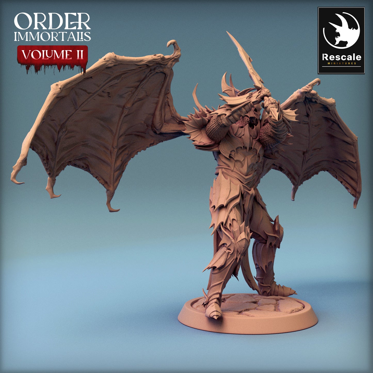 Immortalis Draven Full Armor Two handed Sword and Wings | Rescale Miniatures | Compatible with D&D/AoS | Fantasy | Tabletop RPG