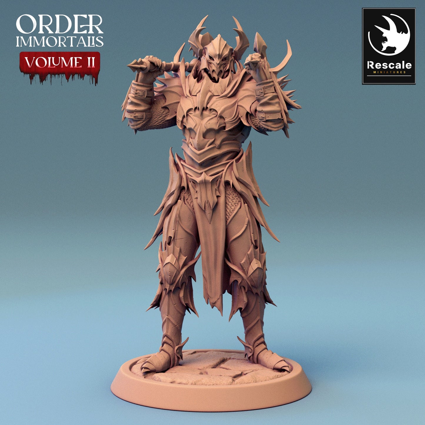 Immortalis Draven Full Armor Stand with Dual Axes | Rescale Miniatures | Compatible with D&D/AoS | Fantasy | Tabletop RPG