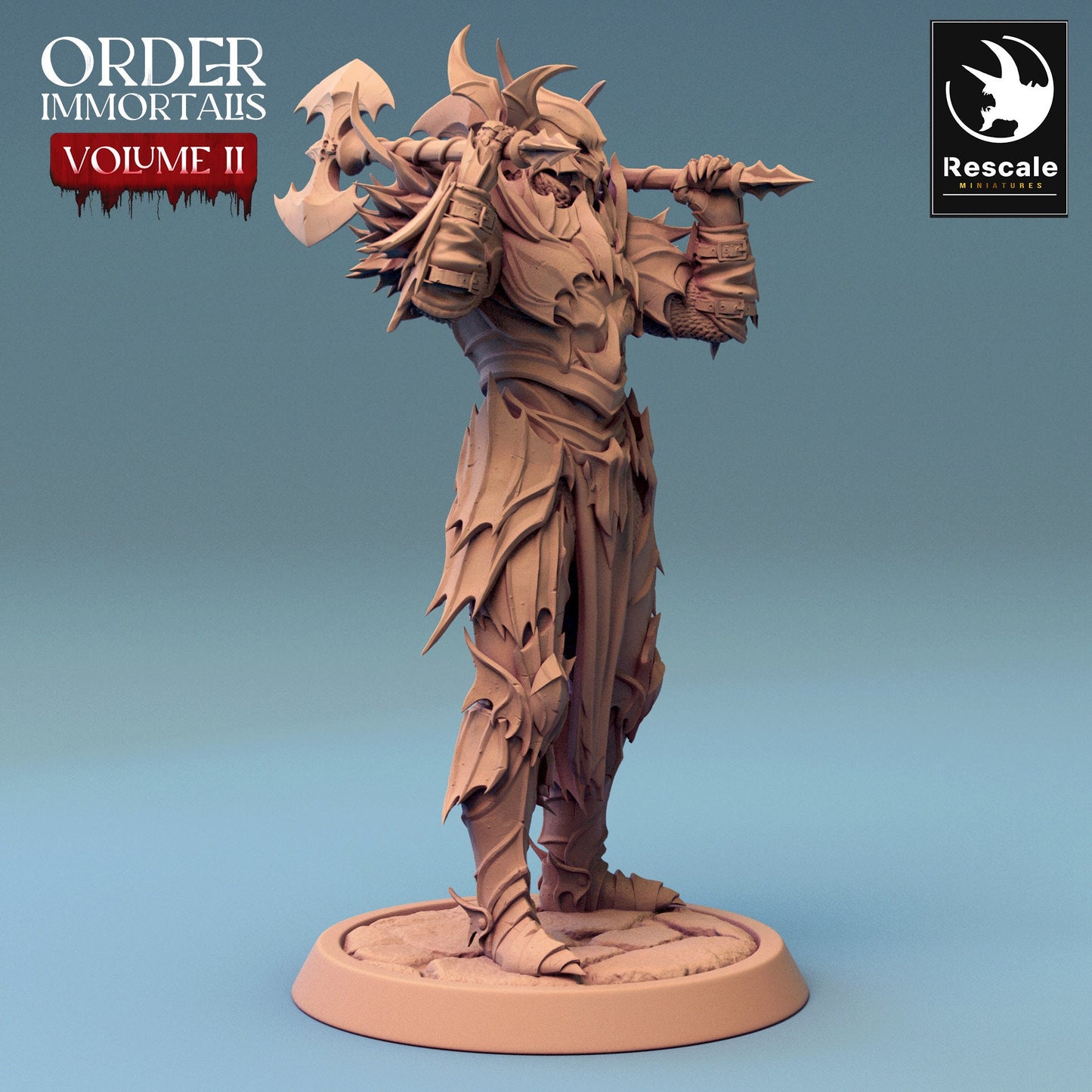 Immortalis Draven Full Armor Stand with Dual Axes | Rescale Miniatures | Compatible with D&D/AoS | Fantasy | Tabletop RPG