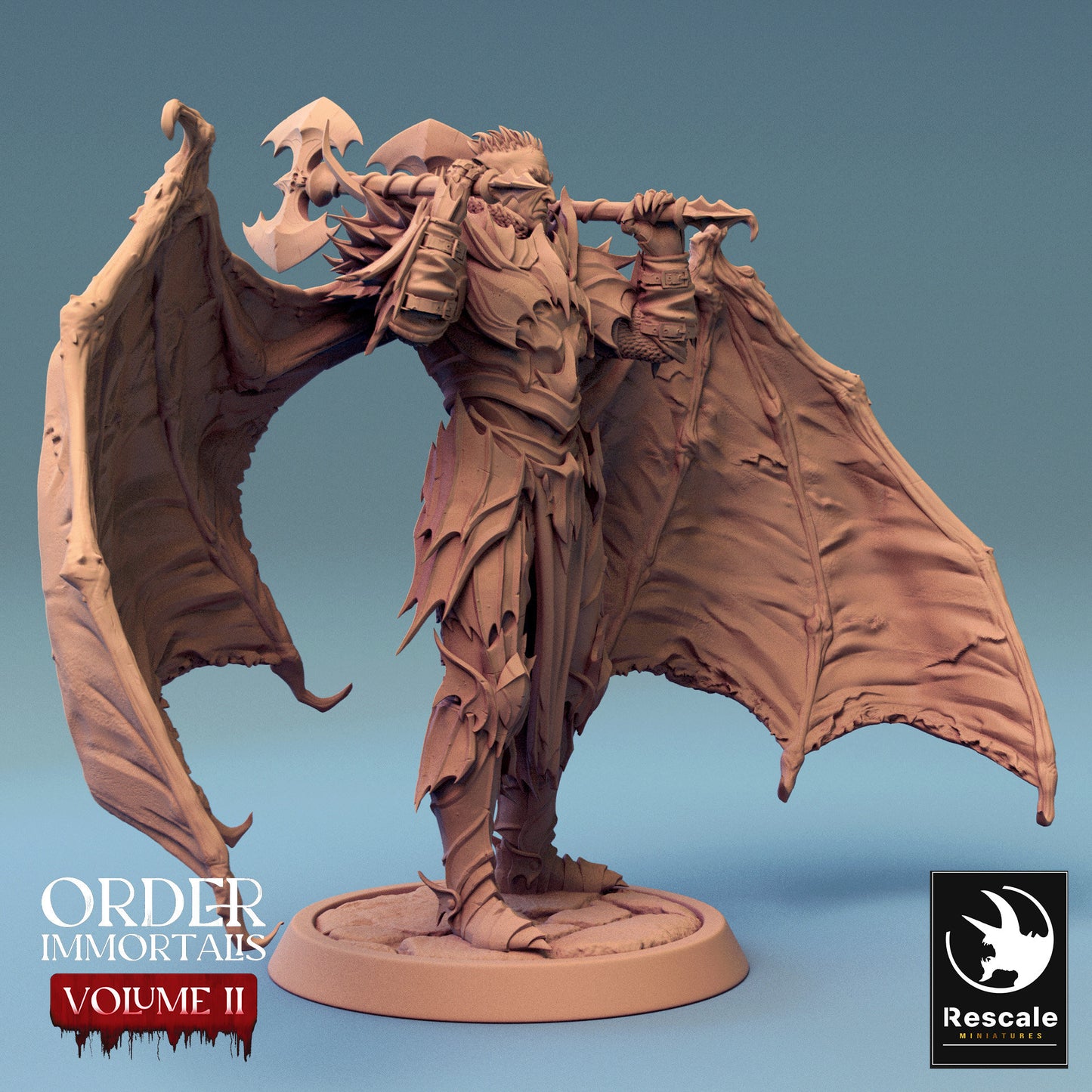 Immortalis Draven Stand with Dual Axes and Wings | Rescale Miniatures | Compatible with D&D/AoS | Fantasy | Tabletop RPG